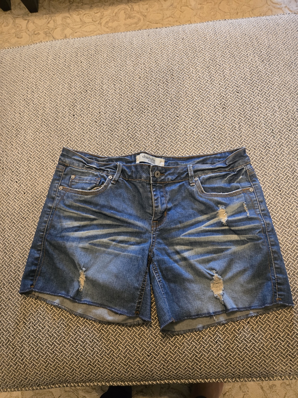 Charlotte Russe Dark Blue Distressed Denim Shorts